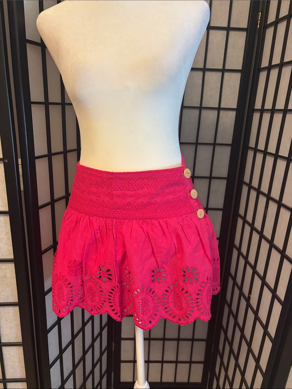 Wet Seal Bright Pink Eyelet Cotton Skirt